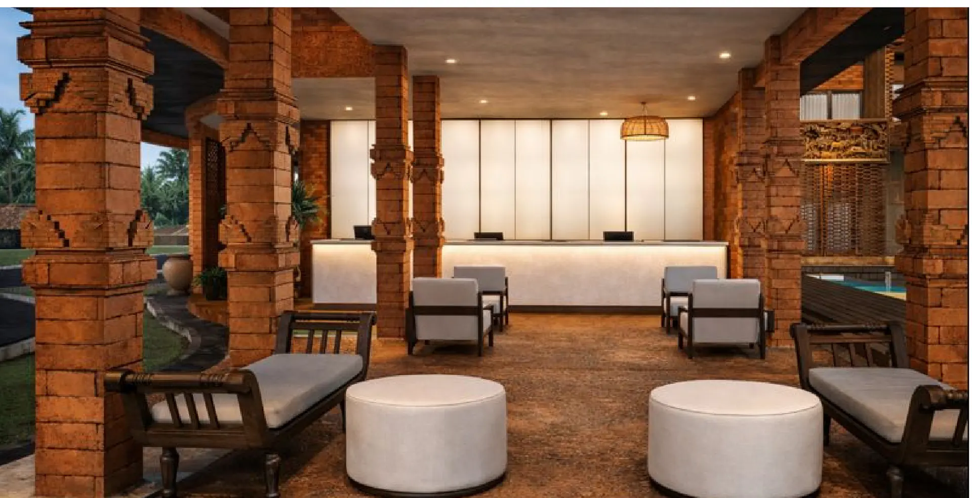 Reception interior visualization at Aksara Hotel