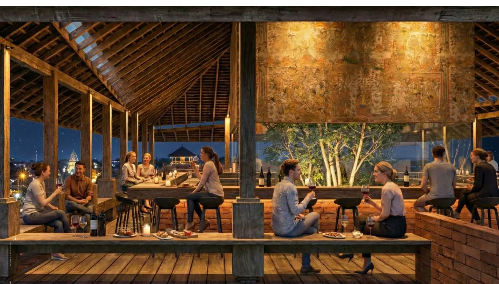 Open-air bar visualization at Aksara Hotel