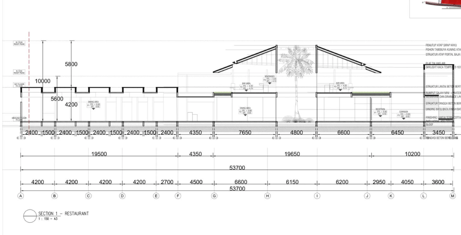 Selected restaurant elevations for Aksara Hotel