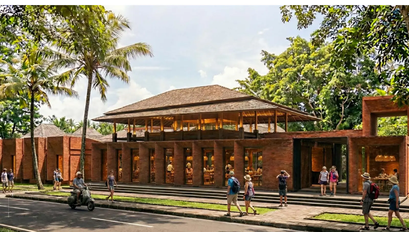 Exterior visualization of the Aksara Hotel restaurant