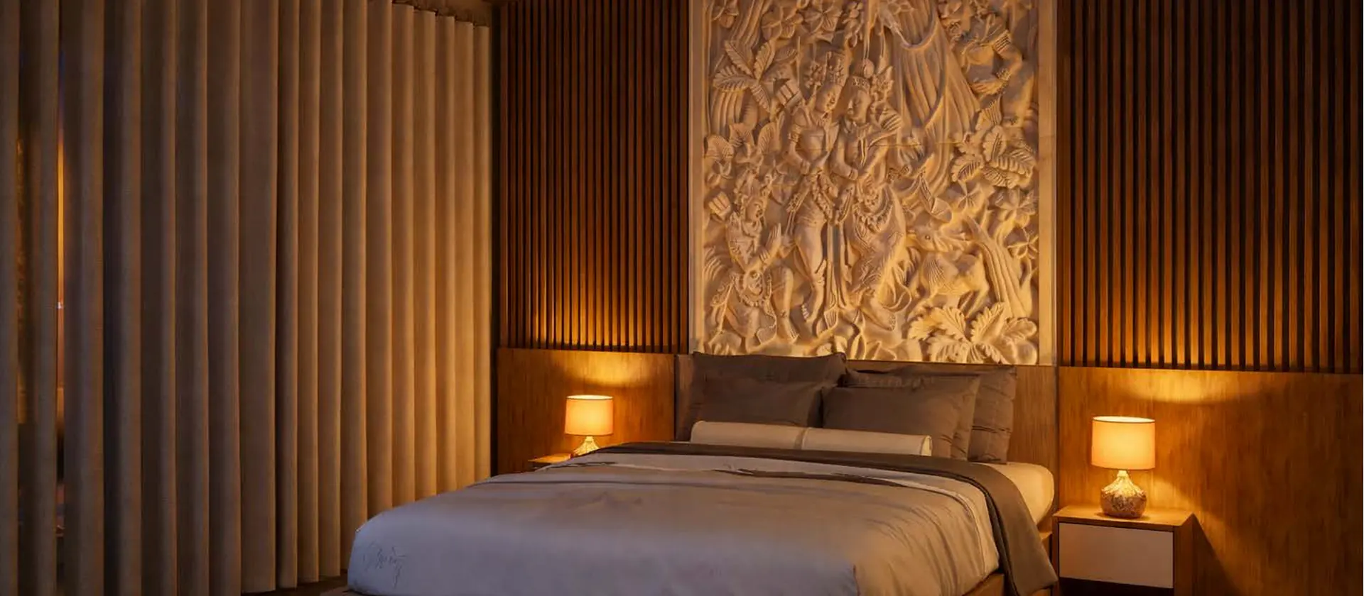 Standard room bedroom visualization at Aksara Hotel