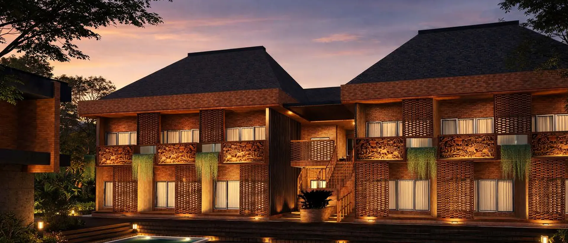 Exterior visualization of the Aksara Hotel standard room wing