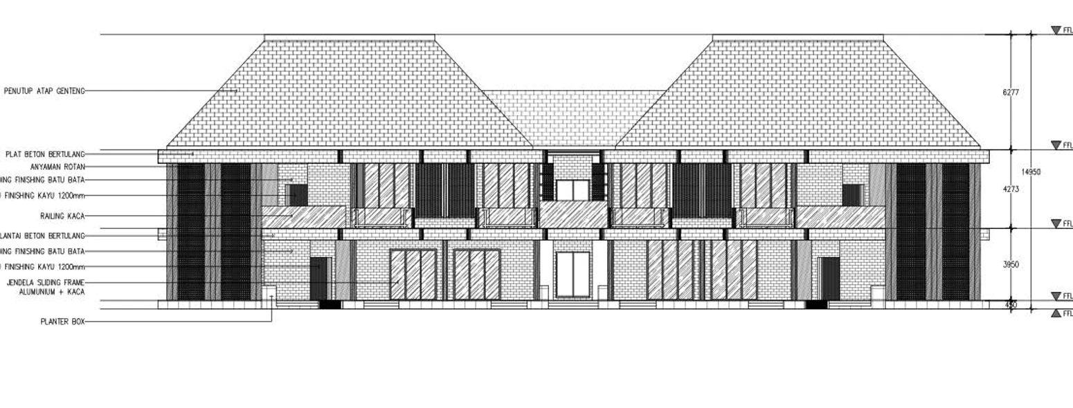 Selected twin room elevation for Aksara Hotel