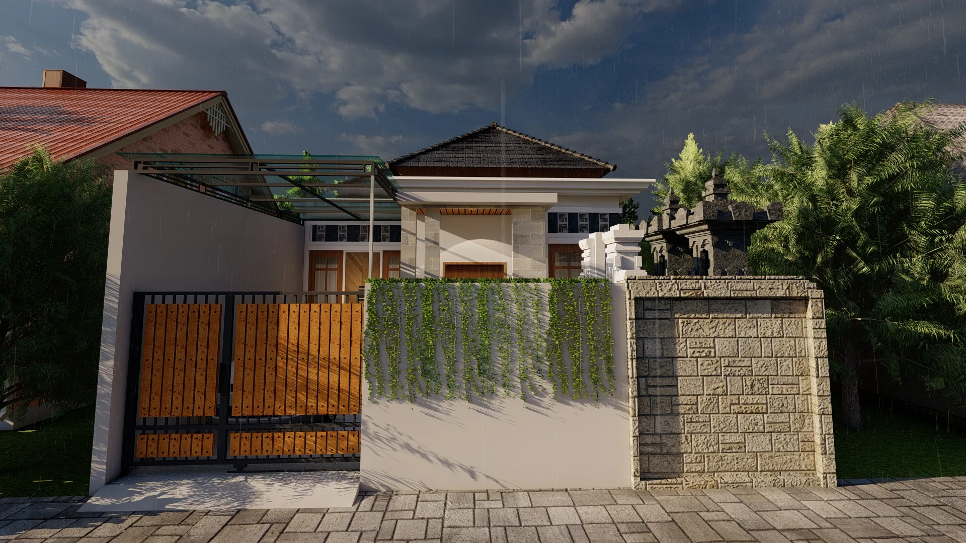 Front facade of the West Denpasar Residence viewed from the street