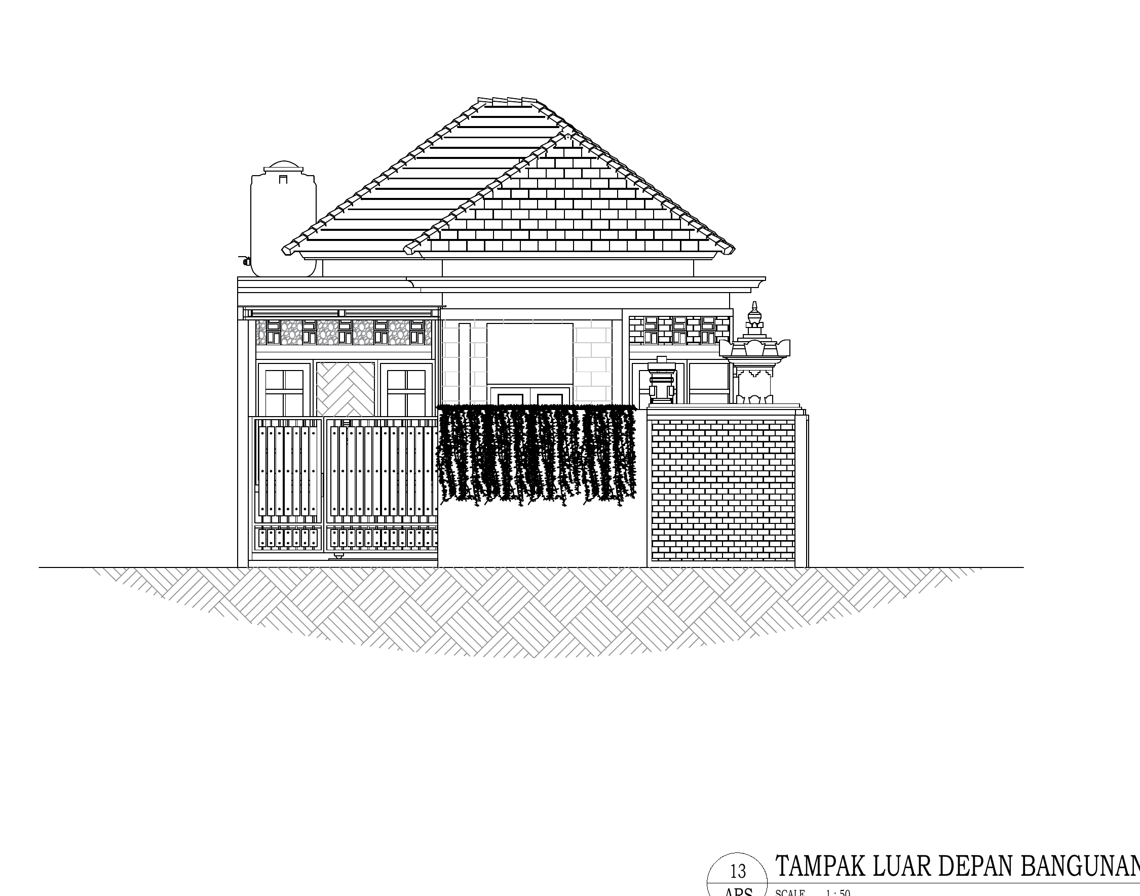 Architectural front elevation of the West Denpasar Residence