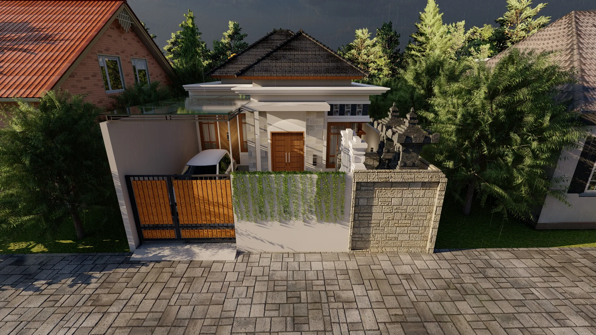 Elevated street view of the West Denpasar Residence front facade