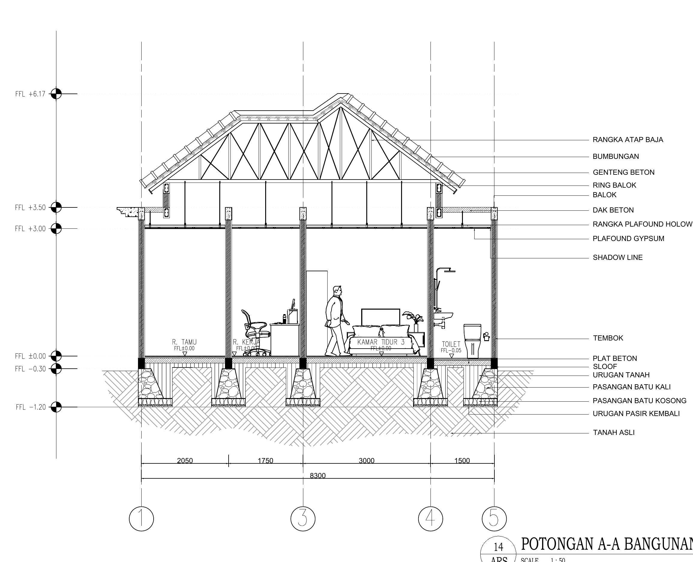 Architectural section A-A through the West Denpasar Residence